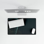Printify preview: overhead view of Teal Optic, 23.6 × 13.8 inches, with keyboard and mouse.