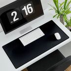 Printify preview: Minimal Midnight Navy, 23.6 × 13.8 inches, angled desk view with keyboard and mouse.