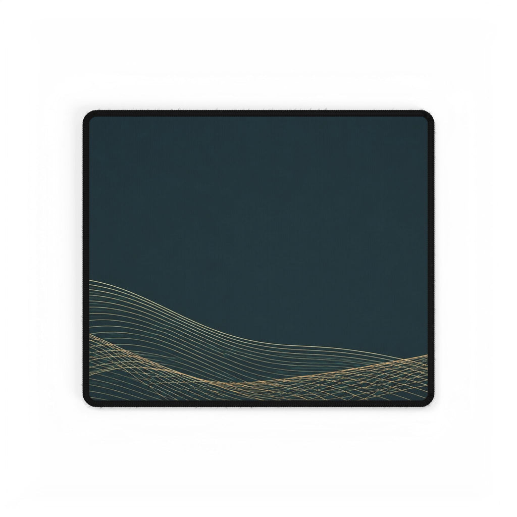 Printify preview: Teal Interference desk mat, 14.4 × 12.1 inches, flat on a white background.
