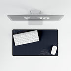 Overhead view of Minimal Navy medium-format desk mat on a white desk.