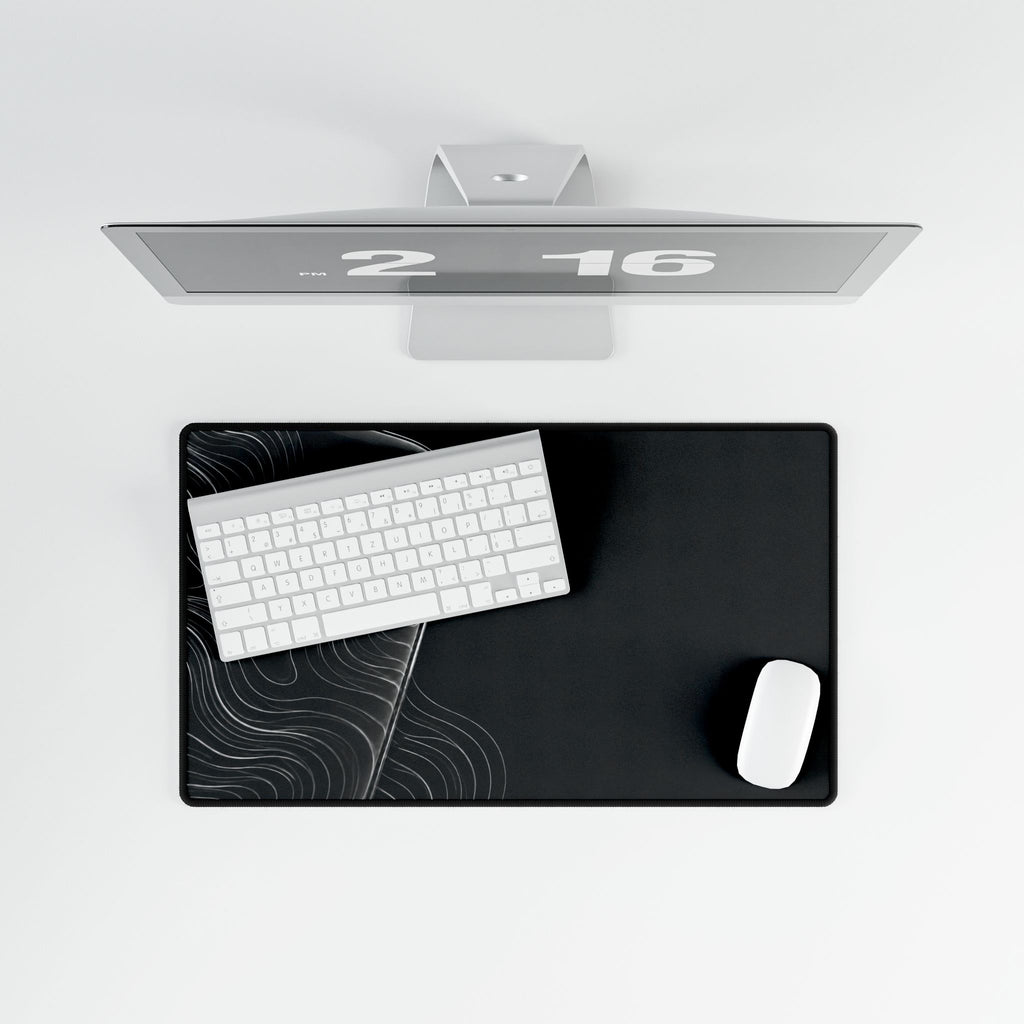 Printify preview: overhead view of Charcoal Optic, 23.6 × 13.8 inches, with keyboard and mouse.