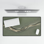 Printify preview: Sage Radiance, 31.5 × 15.5 inches, overhead desk view with keyboard and mouse.