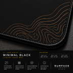 Close-up of Minimal Black's printed contour lines, fabric surface and black stitched corner.