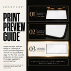 Minimal White print preview guide comparing styled mockups, printed detail and artwork reference.