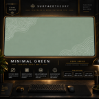 Minimal Green desk mat in a gold-toned display frame above a keyboard.