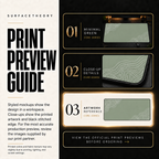 Minimal Green print preview guide comparing styled mockups, printed detail and artwork reference.