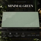 Minimal Green desk mat on a stone display with size and product-detail information.