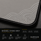 Close-up of Minimal Stone Grey's printed contour lines, fabric surface and black stitched corner.
