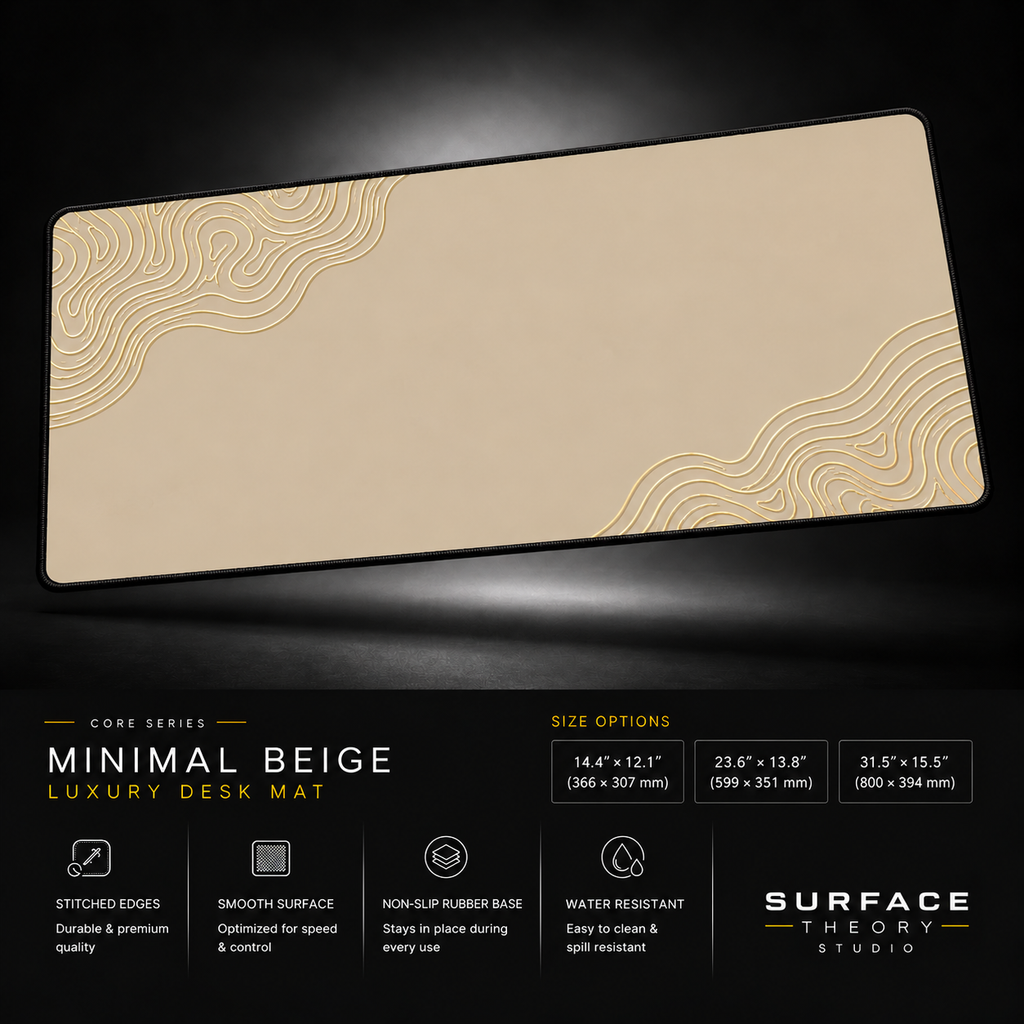 Minimal Beige desk mat floating against a dark studio background.