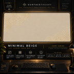 Minimal Beige desk mat in a gold-toned display frame above a keyboard.