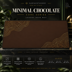 Minimal Chocolate desk mat on a stone display with size and product-detail information.