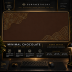 Minimal Chocolate desk mat in a gold-toned display frame above a keyboard.