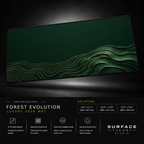 Forest Evolution desk mat floating against a dark studio background.