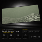 Sage Evolution desk mat floating against a dark studio background.