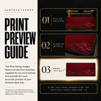 Burgundy Evolution print preview guide showing the styled artwork, close-up and print reference.