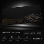 Obsidian Evolution desk mat floating against a dark studio background.