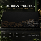 Obsidian Evolution desk mat on a studio display with size and product information.