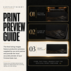 Obsidian Evolution print preview guide showing the styled artwork, close-up and print reference.