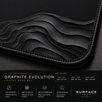 Close-up of Graphite Evolution printed artwork and black stitched corner.