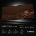 Espresso Evolution desk mat floating against a dark studio background.