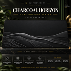 Charcoal Horizon desk mat on a studio display with size and product information.