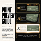 Sage Horizon print preview guide with a styled mockup, close-up and artwork reference.