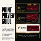 Burgundy Horizon print preview guide with a styled mockup, close-up and artwork reference.