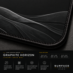 Close-up of Graphite Horizon printed landscape artwork and black stitched corner.