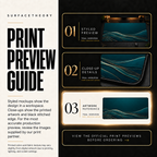 Teal Horizon print preview guide with a styled mockup, close-up and artwork reference.