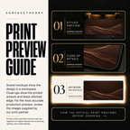 Espresso Horizon print preview guide with a styled mockup, close-up and artwork reference.