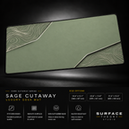 Sage Cutaway desk mat floating against a dark studio background.
