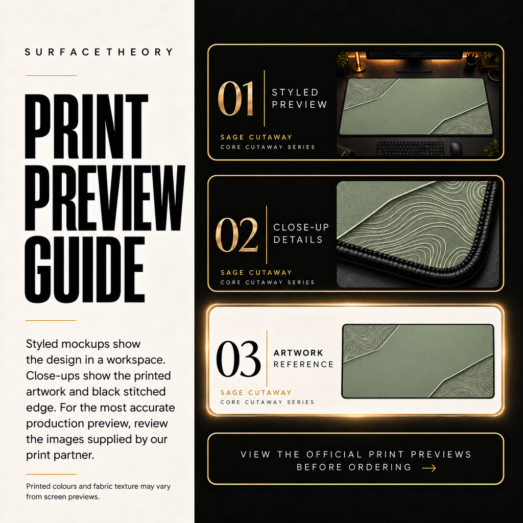 Sage Cutaway print preview guide showing the styled artwork, close-up and print reference.