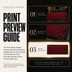 Burgundy Cutaway print preview guide showing the styled artwork, close-up and print reference.