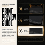 Charcoal Interference print preview guide showing the styled artwork, close-up and print reference.