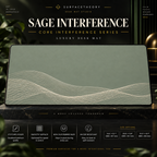 Sage Interference desk mat on a studio display with size and product information.