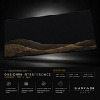 Obsidian Interference desk mat floating against a dark studio background.