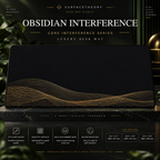 Obsidian Interference desk mat on a studio display with size and product information.