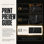 Charcoal Optic print preview guide showing the styled artwork, close-up and print reference.