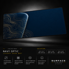 Navy Optic desk mat floating against a dark studio background.