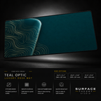 Teal Optic desk mat floating against a dark studio background.