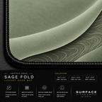 Close-up of Sage Fold printed artwork and black stitched corner.