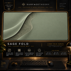 Sage Fold desk mat in a gold-toned showcase frame above a keyboard.