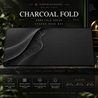Charcoal Fold desk mat on a studio display with size and product information.