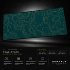 Teal Atlas desk mat floating against a dark studio background.
