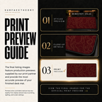 Burgundy Atlas print preview guide comparing styled presentation, close-up and print reference.