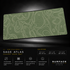 Sage Atlas desk mat floating against a dark studio background.