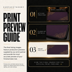 Minimal Aubergine Gold print preview guide comparing styled presentation, close-up and print reference.