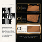 Minimal Cognac Ink print preview guide comparing styled presentation, close-up and print reference.