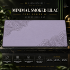Minimal Smoked Lilac desk mat on a studio display with size and product information.