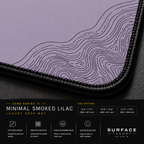 Close-up of Minimal Smoked Lilac printed artwork and black stitched corner.